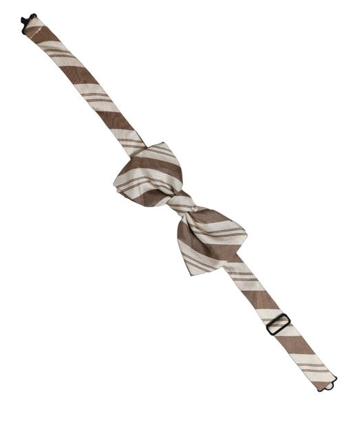 Dolce & Gabbana Multicolor Men Brown Beige Stripes Adjustable Neck Papillon Bow Tie for men