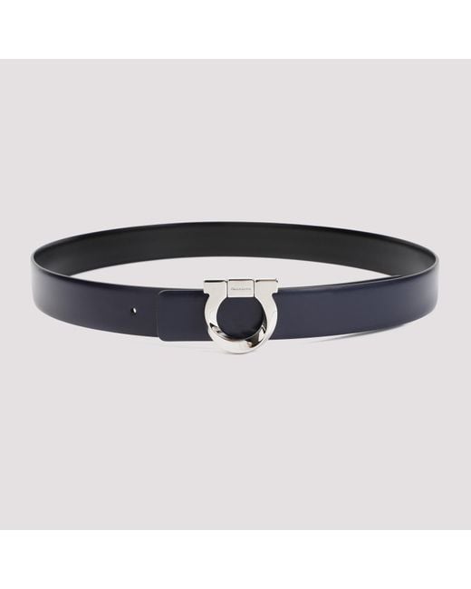 Ferragamo Gancini Belt In Midnight Blue Leather in Black for Men | Lyst UK