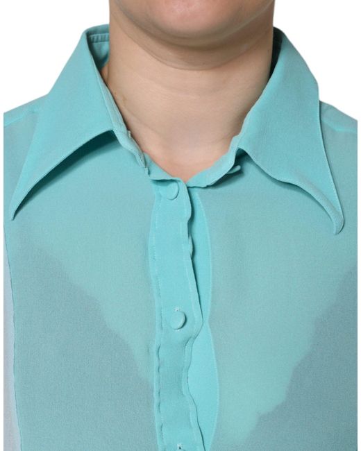 Dolce & Gabbana Blue Multicolor Long Sleeve Button Blouse Top