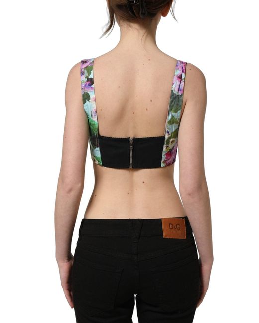 Dolce & Gabbana Green Floral Cropped Bustier Tank Top Elastane Nylon Cotton