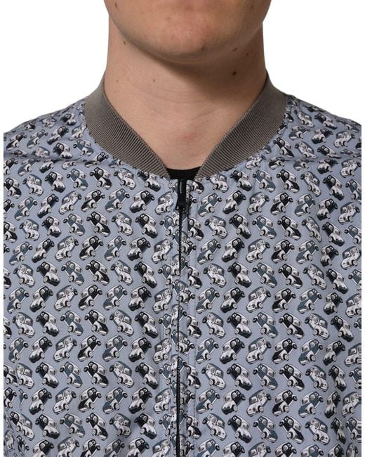 Dolce & Gabbana Gray Light Blue Cotton Car Print Bomber Jacket for men
