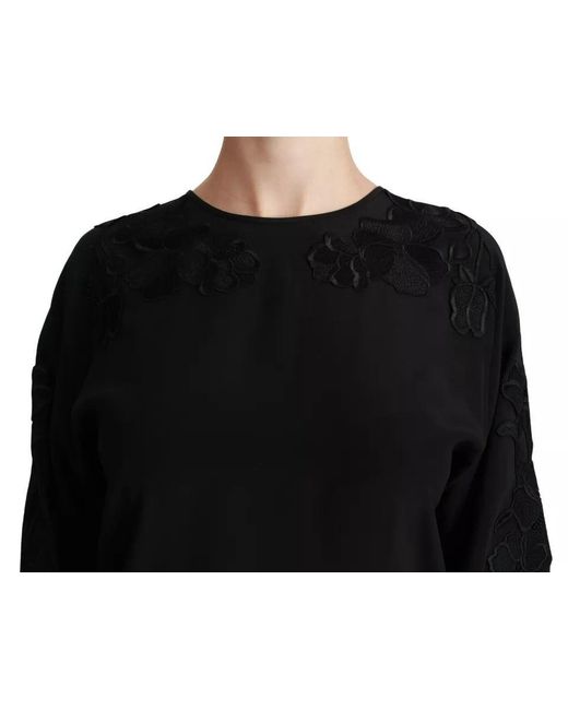 Dolce & Gabbana Black Floral Embroidered Blouse Silk Top