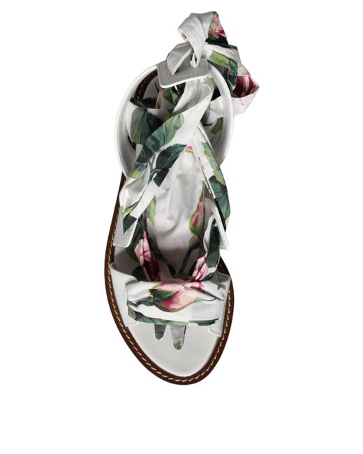 Dolce & Gabbana Metallic Floral Print Ankle Wrap Sandals Shoes