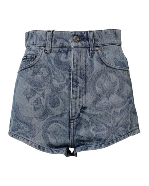 Dolce & Gabbana Blue Printed Denim Shorts