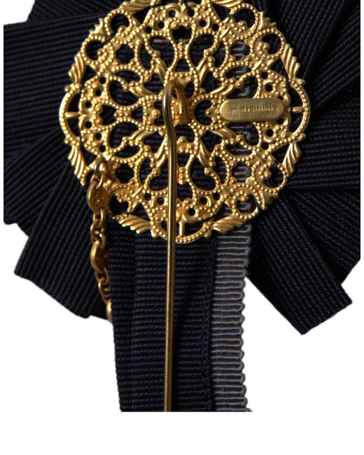 Dolce & Gabbana Blue Brass Crystal Bee Brooch Lapel Pin for men