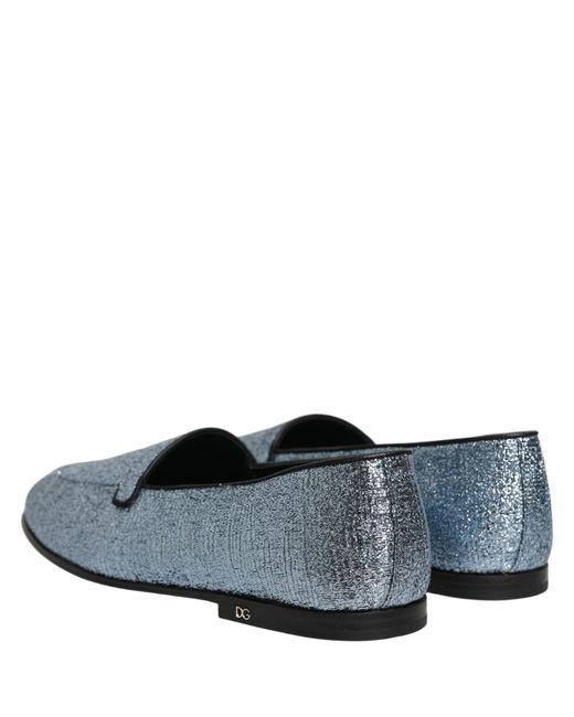 Dolce & Gabbana Gray Blue Glitter Lurex Dg Logo Dress Loafers Shoes for men