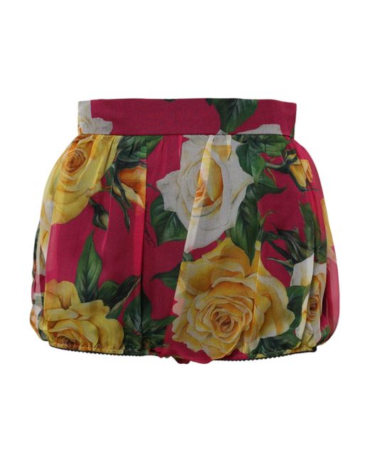 Dolce & Gabbana Red Floral High Waist Hot Pants Shorts