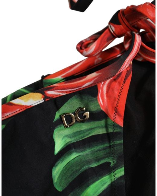 Dolce & Gabbana Red Black Floral Print Nylon Beachwear Bikini Bottom