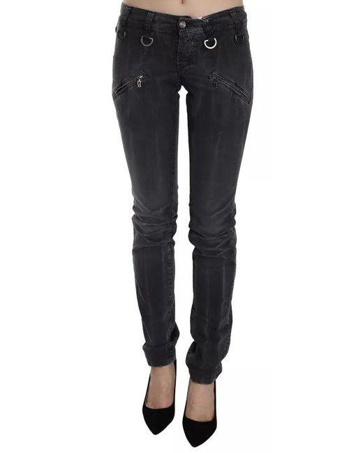 John Galliano Black Grey Washed Low Waist Zipper Side Skinny Denim Jeans