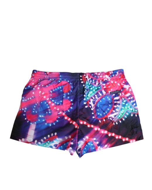 Dolce & Gabbana Red Multicolor Neon Print Polyester Shorts Swimwear
