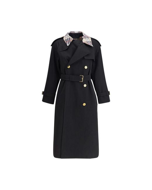 Burberry Black Castleford Long Trench Coat With Check Collar