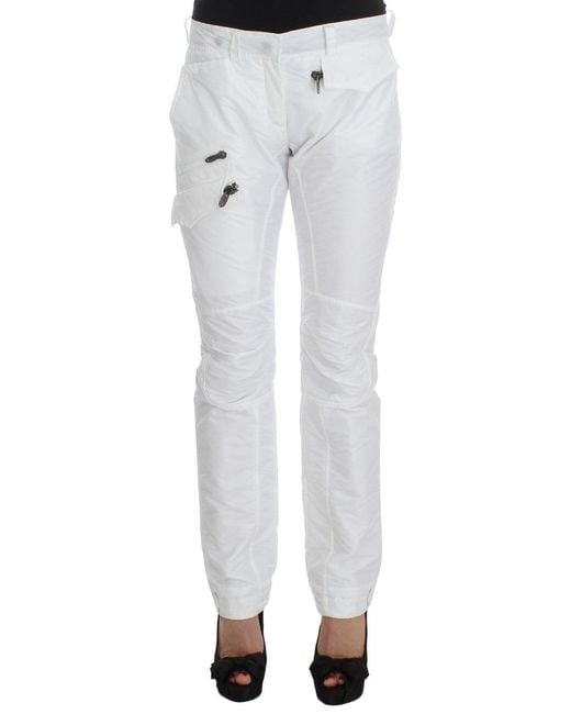 Ermanno Scervino White Nylon Padded Slim Fit Cargo Pants