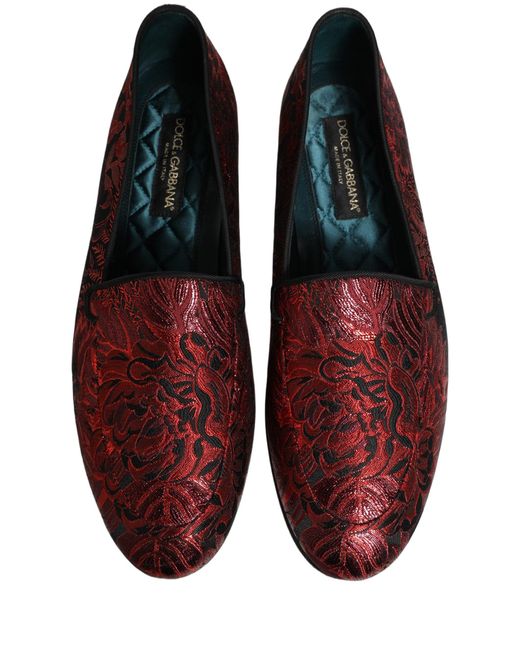 Dolce & Gabbana Red Floral Jacquard Slip On Loafers Shoes  display picture 1