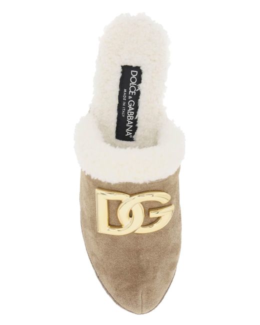 Dolce & Gabbana Multicolor Suede And Faux Fur Clogs With Dg Logo.