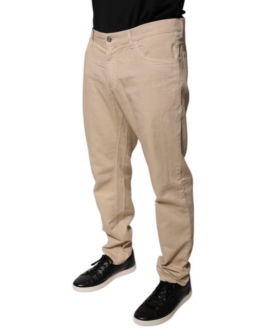 Dolce & Gabbana Natural Beige Cotton Mid Waist Skinny Denim Jeans for men