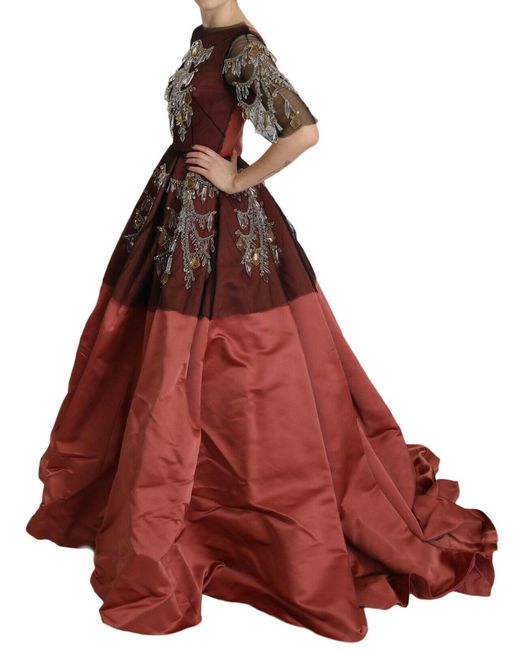 Dolce & Gabbana Red Crystal Chandelier Silk Princess Gown Dress