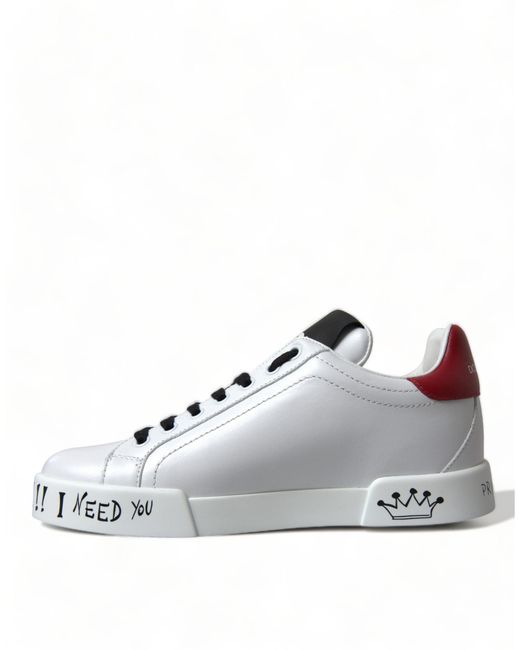 Dolce & Gabbana Red Love Patch Portofino Classic Sneakers Shoes
