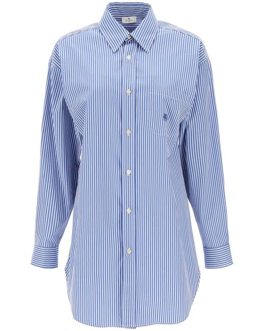 Etro Blue Striped Poplin Shirt