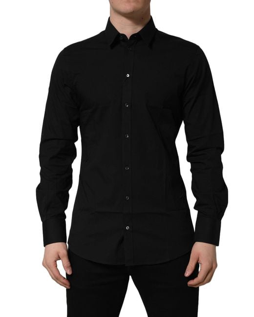Dolce & Gabbana Black Cotton Stretch Gold Fit Dress Shirt for men