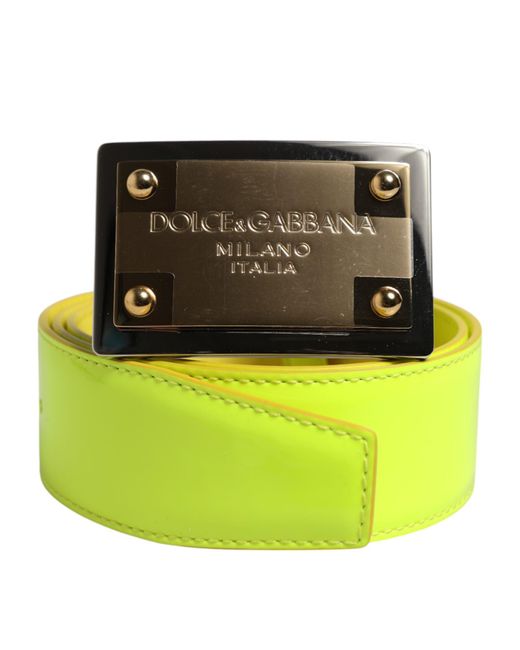 Dolce & Gabbana Yellow Green Classic Metal Logo Buckle Belt for men