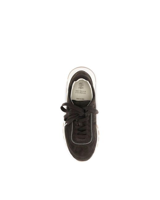 Brunello Cucinelli Black Brown Suede Leather Low Top Sneakers