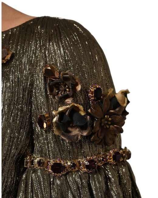 Dolce & Gabbana Black Metallic Gold Embellished Tiered Midi Dress