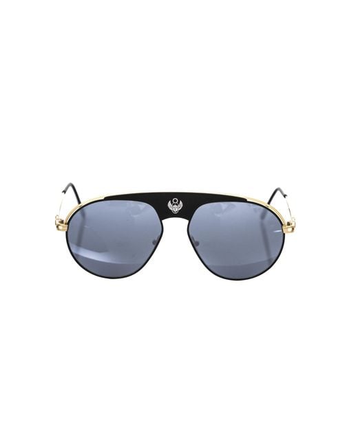Frankie Morello Blue Sleek Metallic Shield Sunglasses With Smoke Lens for men