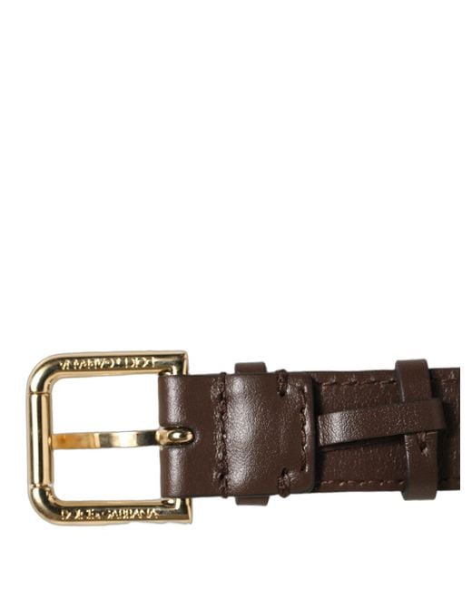 Dolce & Gabbana Brown Calfskin Leather Gold Buckle Belt Strap Bracelet