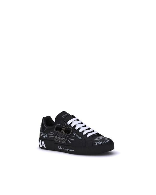 Dolce & Gabbana Black Calf Leather Bos Taurus Athletic Sneakers for men
