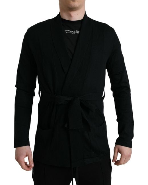 Dolce & Gabbana Black Elegant Cashmere Robe With Waist Belt for men