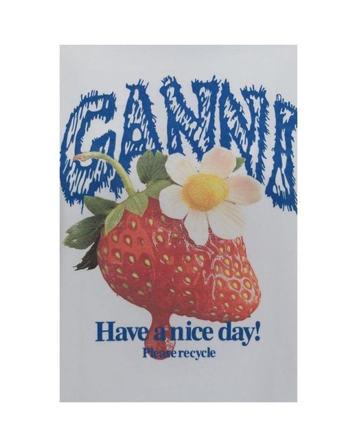 Ganni White Cotton Long Sleeve T