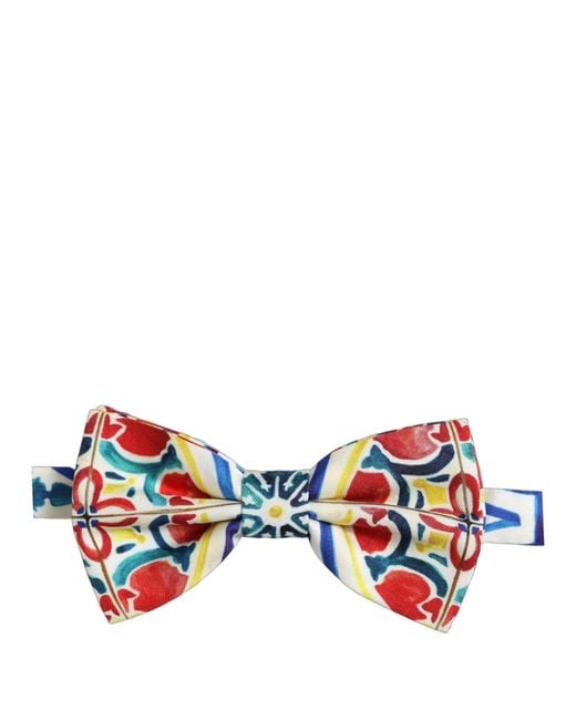 Dolce & Gabbana Blue Majolica Adjustable Neck Papillon Bow Tie Silk for men