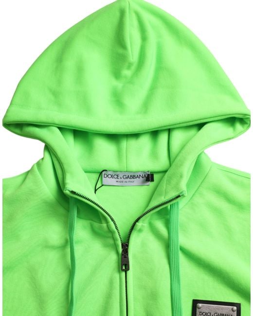 Dolce & Gabbana Green Neon Hooded Full Zip Top Sweater for men