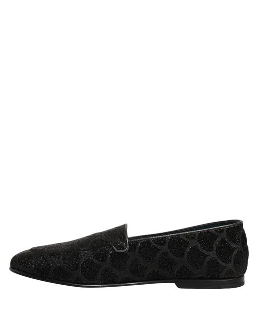 Dolce & Gabbana Black Glitter Brocade Men Dress Loafers Shoes for men