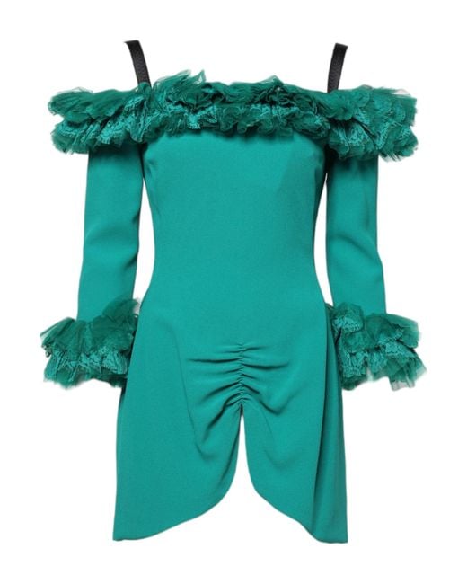 Dolce & Gabbana Green Lace Off Shoulder Sheath Mini Dress for men