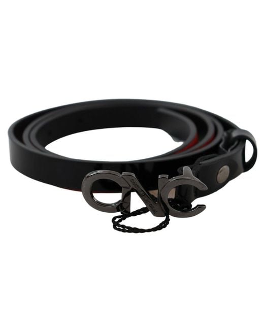 CoSTUME NATIONAL Black Skinny Leather Logo Buckle Belt