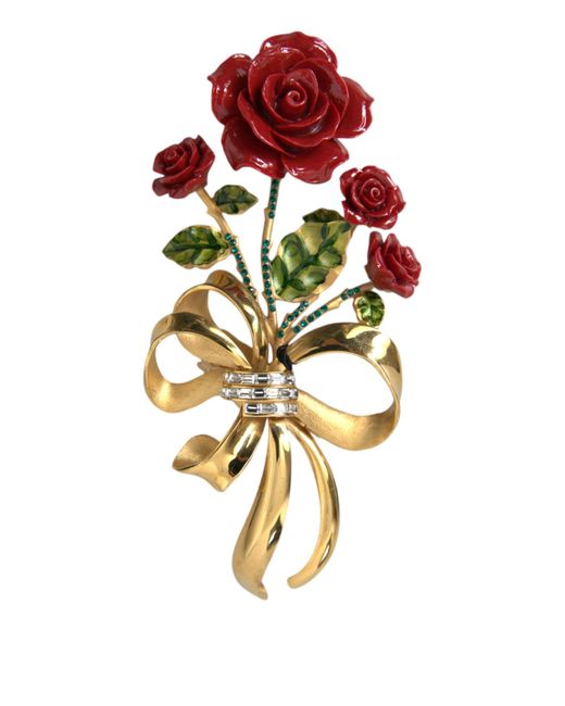 Dolce & Gabbana Red Tone Brass Rose Crystal Hair Clip