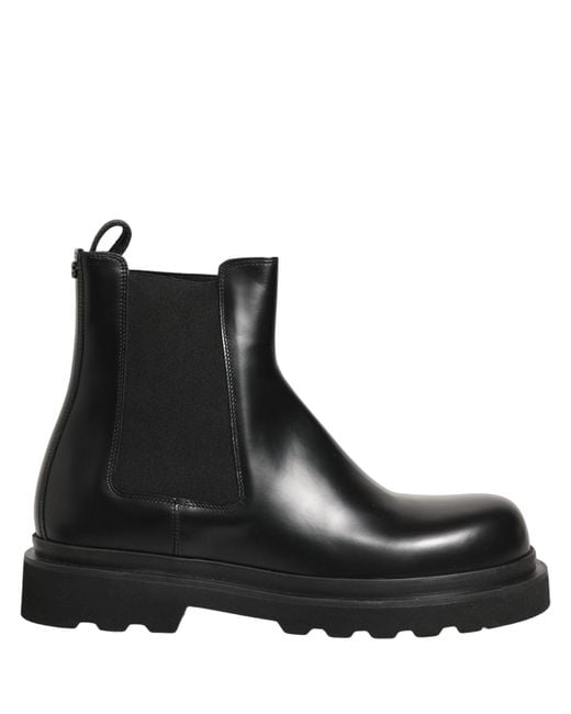Dolce & Gabbana Black Chelsea Boots Leather Slip On Men Shoes for men