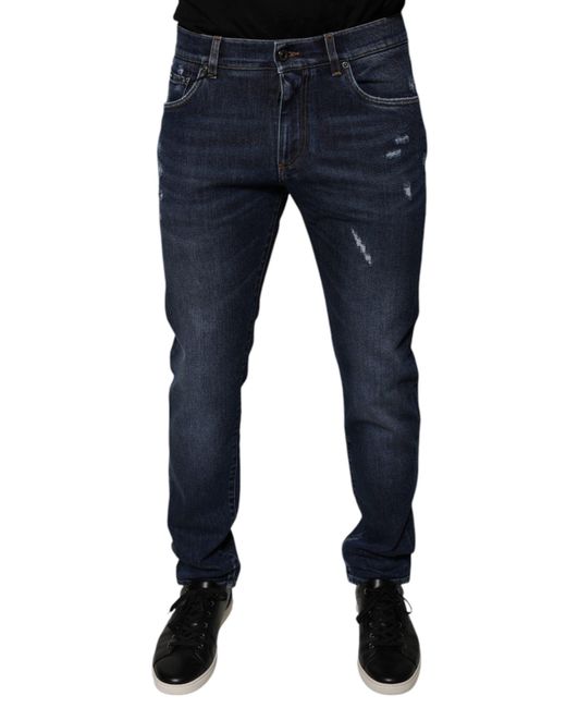 Dolce & Gabbana Dark Blue Cotton Logo Skinny Denim Jeans for men