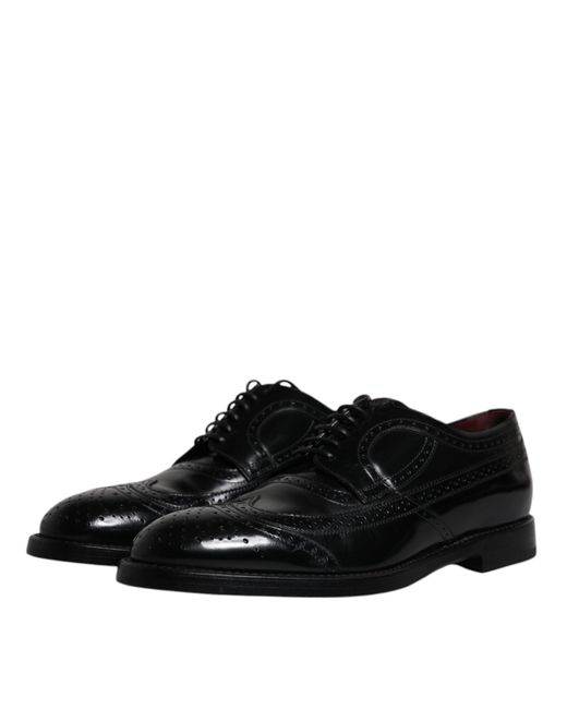 Dolce & Gabbana Black Leather Studded Derby Men Dress Shoes