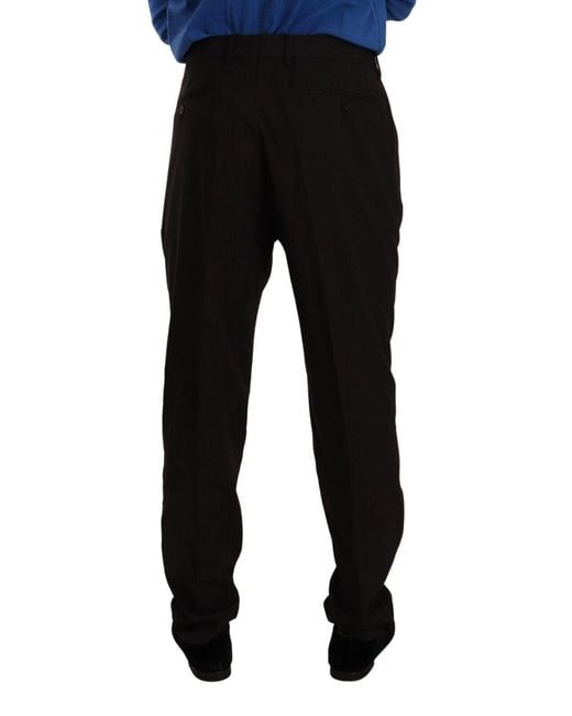 Dolce & Gabbana Black Brown Wool Skinny Formal Dress Pants for men