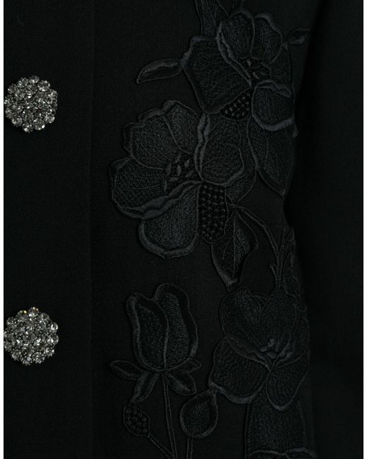 Dolce & Gabbana Black Elegant Floral Buttoned Wool Trench Coat
