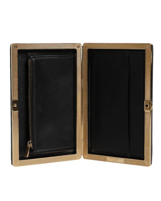 Dolce & Gabbana Black Leather Gold Frame Clutch Evening Party Purse Bag