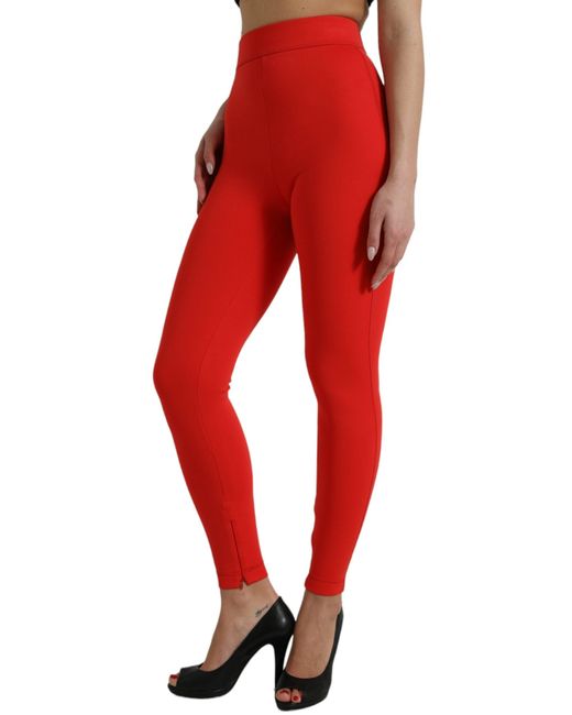 Dolce & Gabbana Red Nylon Stretch Slim Leggings Pants