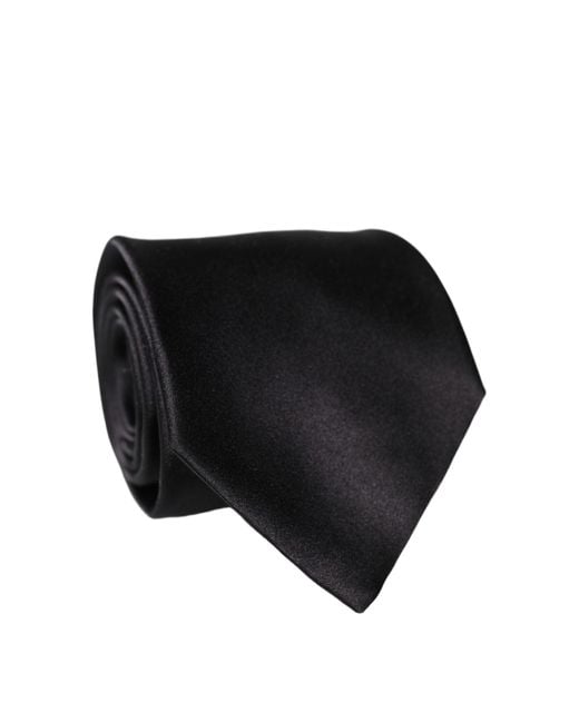 Dolce & Gabbana Black Logo Embroidery Silk Adjustable Necktie Tie for men