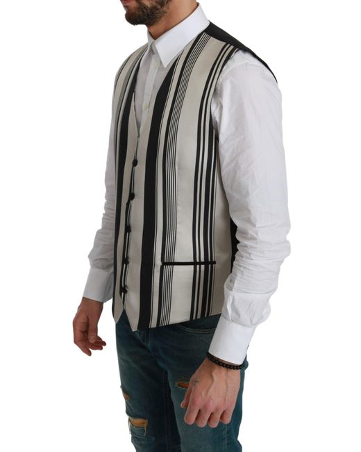 Dolce & Gabbana Black Dolce Gabbana White Stripes Waistcoat Formal Vest for men