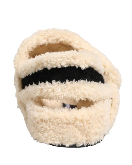 Dolce & Gabbana Beige Black Faux Fur Flats Men Sandals Shoes for men