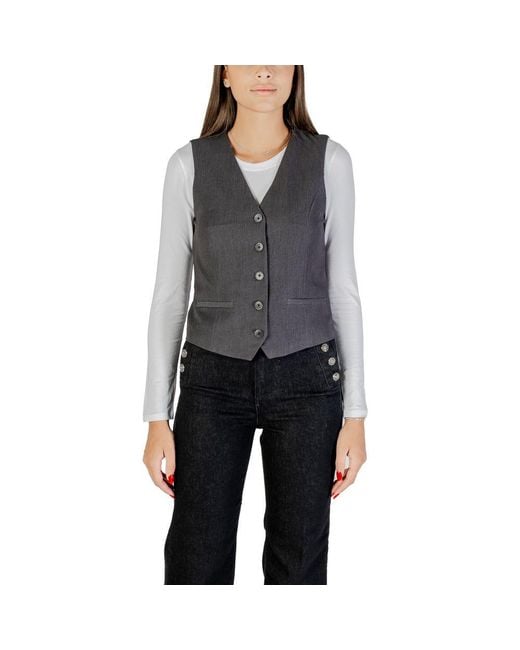 ONLY Black Gray Polyester Waistcoat