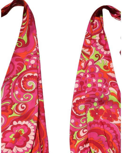 Dolce & Gabbana Red Paisley Silk Halter Neck Crop Tank Top