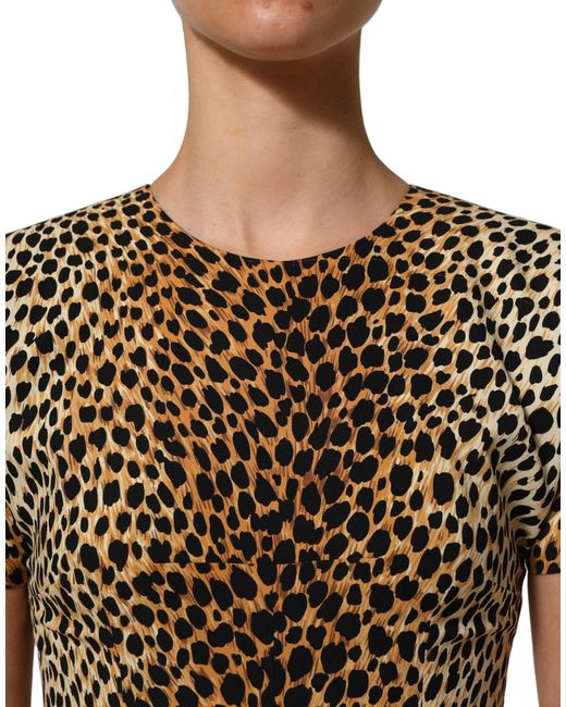 Dolce & Gabbana Black Leopard Print Silk Sheath Midi Dress Elastane